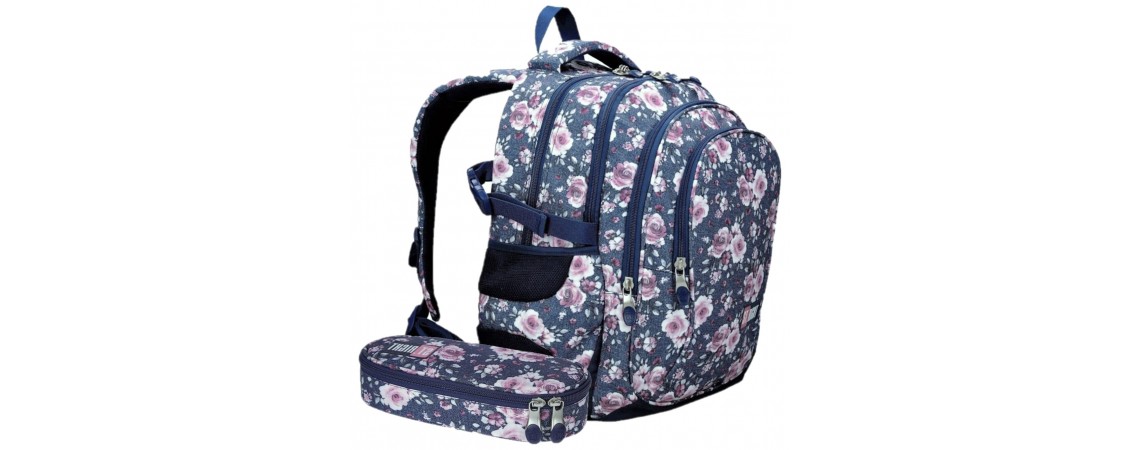 SET Rucksack Mäppchen VINTAGE FLOWER Blumen 