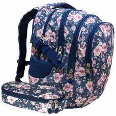 SET Schulrucksack Mäppchen FLOWER Blumen Mädchen Blau Rosa Lila Schulranzen Gro?