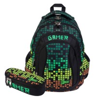SET Rucksack Mäppchen GAMER Jungen Schwarz Schulrucksack Groß Schulranzen L